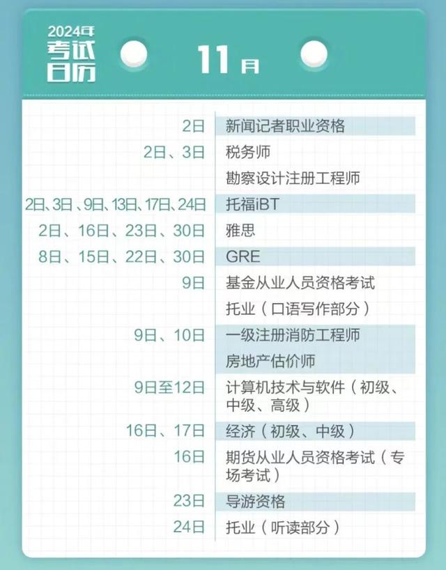 一键收藏！2024年考试日历！插图10