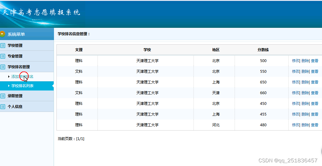 java 高考志愿填报系统Myeclipse开发mysql数据库web结构jsp编程计算机网页项目插图1